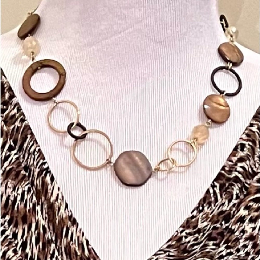 Geometric Brown and Gold Necklace